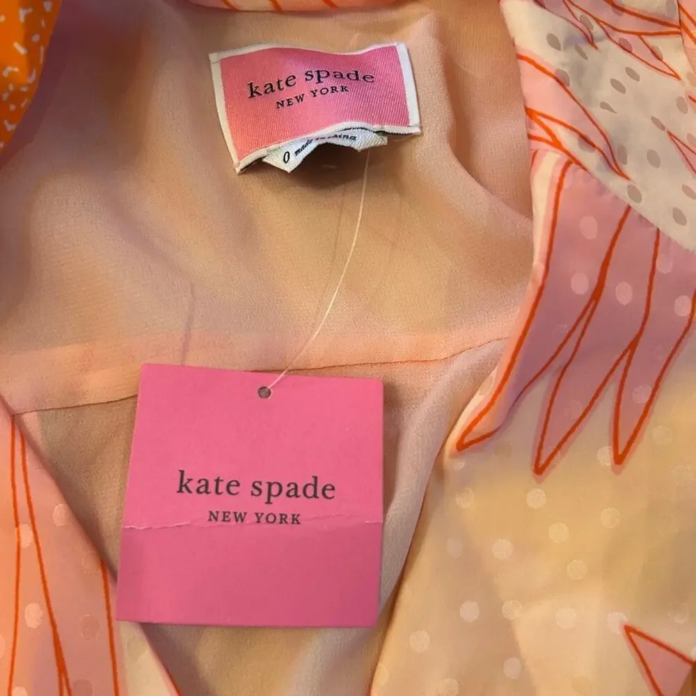 NWT $598 MSRP Falling Flower Jacquard Dress silk satin floral orange pink sz 0